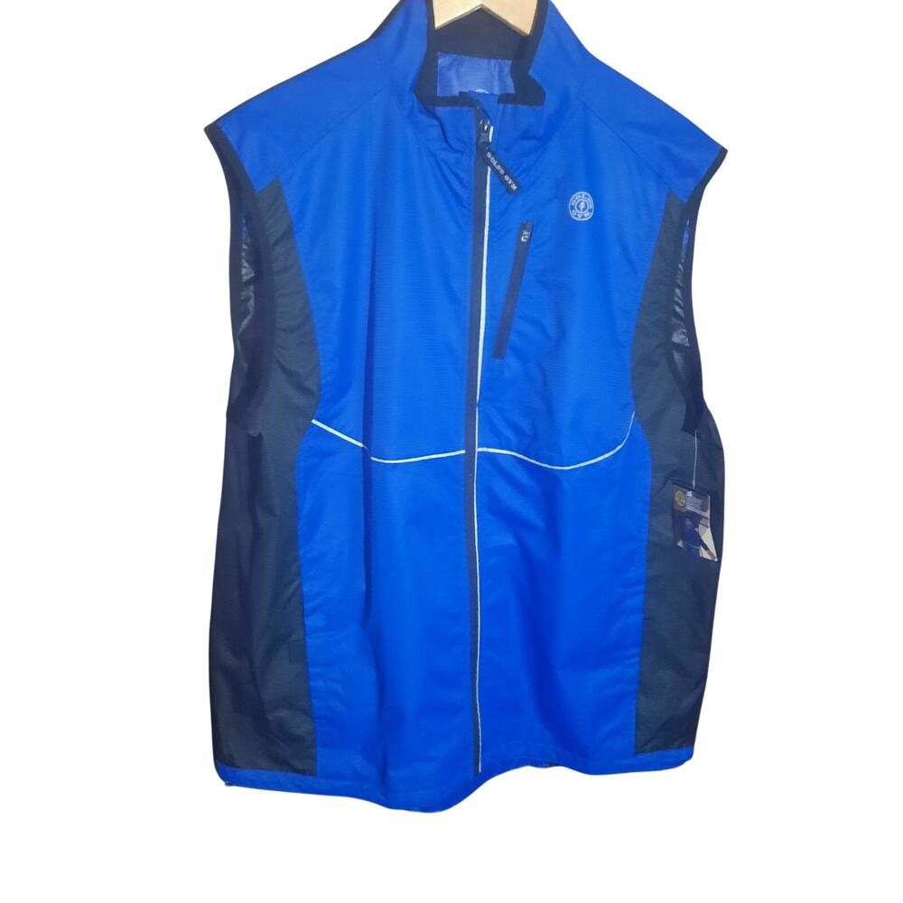 Golds Gym Mens Blue & Black Reflective Active  Wear Vest Full Zip Mock Neck SLXL
